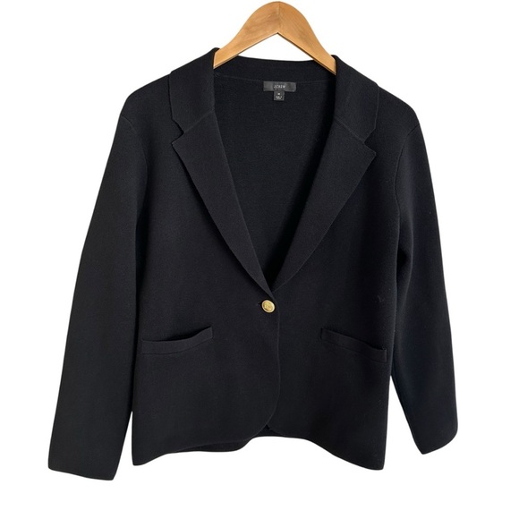 J crew size Medium Black Camille Shrunken Sweater Knit Blazer Jacket Career Work - Picture 1 of 8